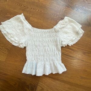 Celebrity Pink White Smocked Blouse